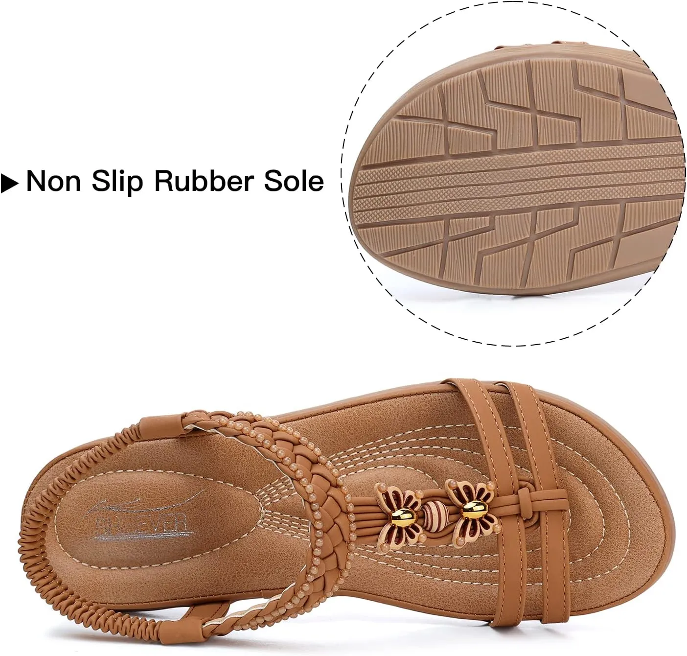 SHIBEVER Womens Sandals Summer Bohemian Flat Sandals Shoes with Elastic Strap Dressy Sandal