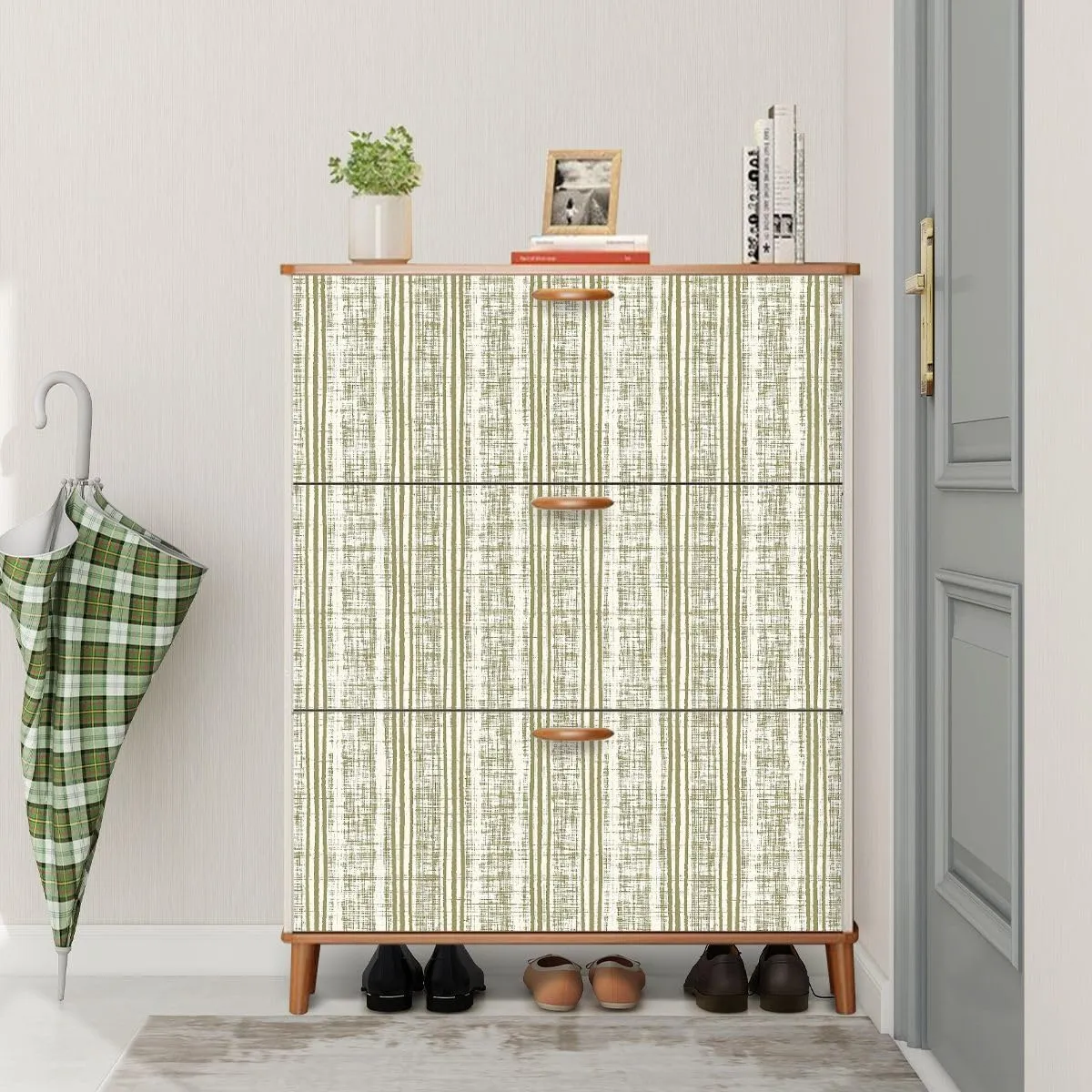 Shoe Cabinet with 3 Flip Drawers Textile Shirt fabric print set seamless patterns Geometrical linen Wooden Shoe Storage Cabinet Freestanding Hidden Shoe Rack Slim Shoe Organizer for Entryway