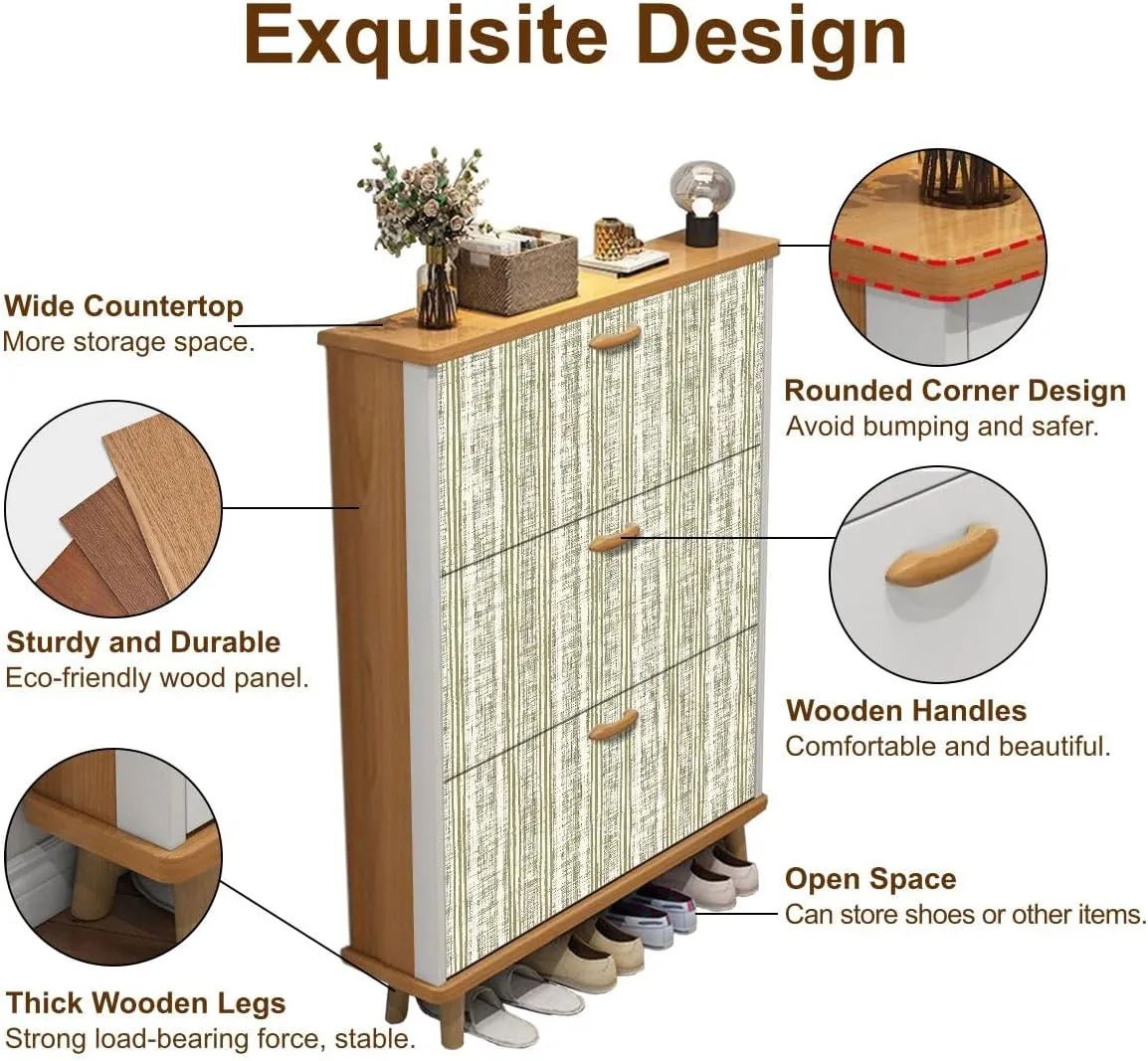 Shoe Cabinet with 3 Flip Drawers Textile Shirt fabric print set seamless patterns Geometrical linen Wooden Shoe Storage Cabinet Freestanding Hidden Shoe Rack Slim Shoe Organizer for Entryway