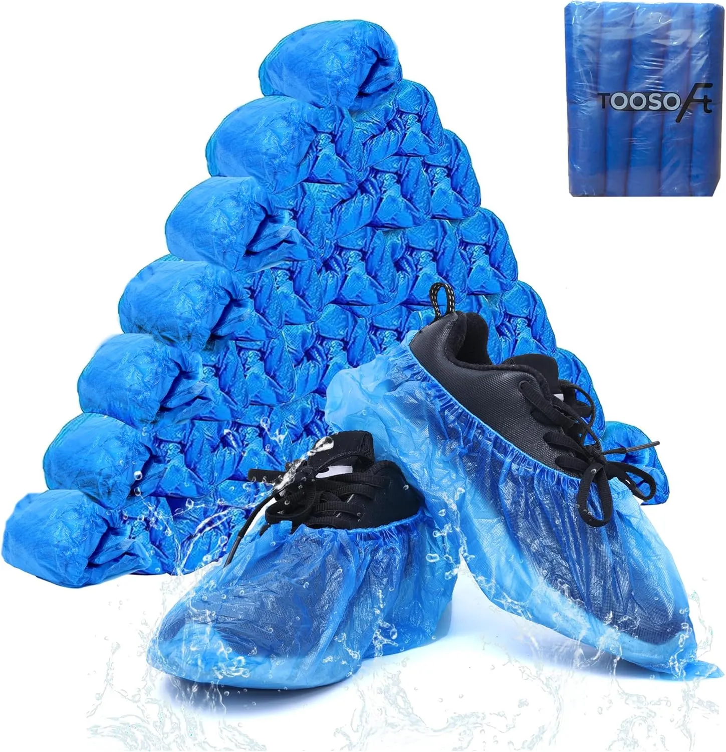 Shoe Covers Disposable Non Slip Pack of 300 (150 Pairs): TOOSOFt Blue Plastic Booties for Shoes Covers - Extra Large Foot Booties Disposable Waterproof Indoors,fits up to Size 11 US Men and 13 Women