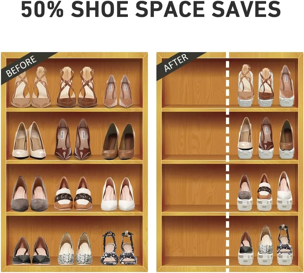 Shoe Slots Organizer 20 Pack - Shoe Stackers for a Pair Of Shoes, shoe storage Shoe Space Savers 50%, 4 Levels Adjustable Thickening Double Layer shoe Holders shoe organizer for closet, White