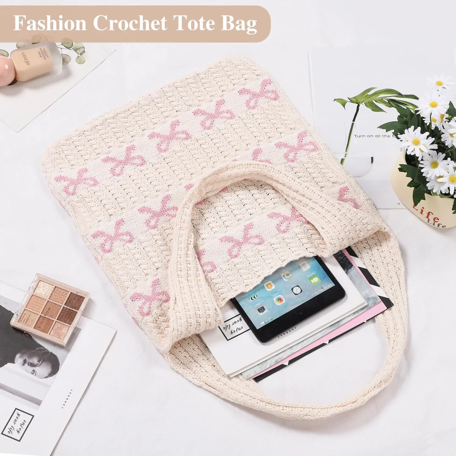 Sightor Crochet Tote Bag, Mesh Beach Bag Knit Summer Hobo Bag Vacation Boho Tote Bag for Women