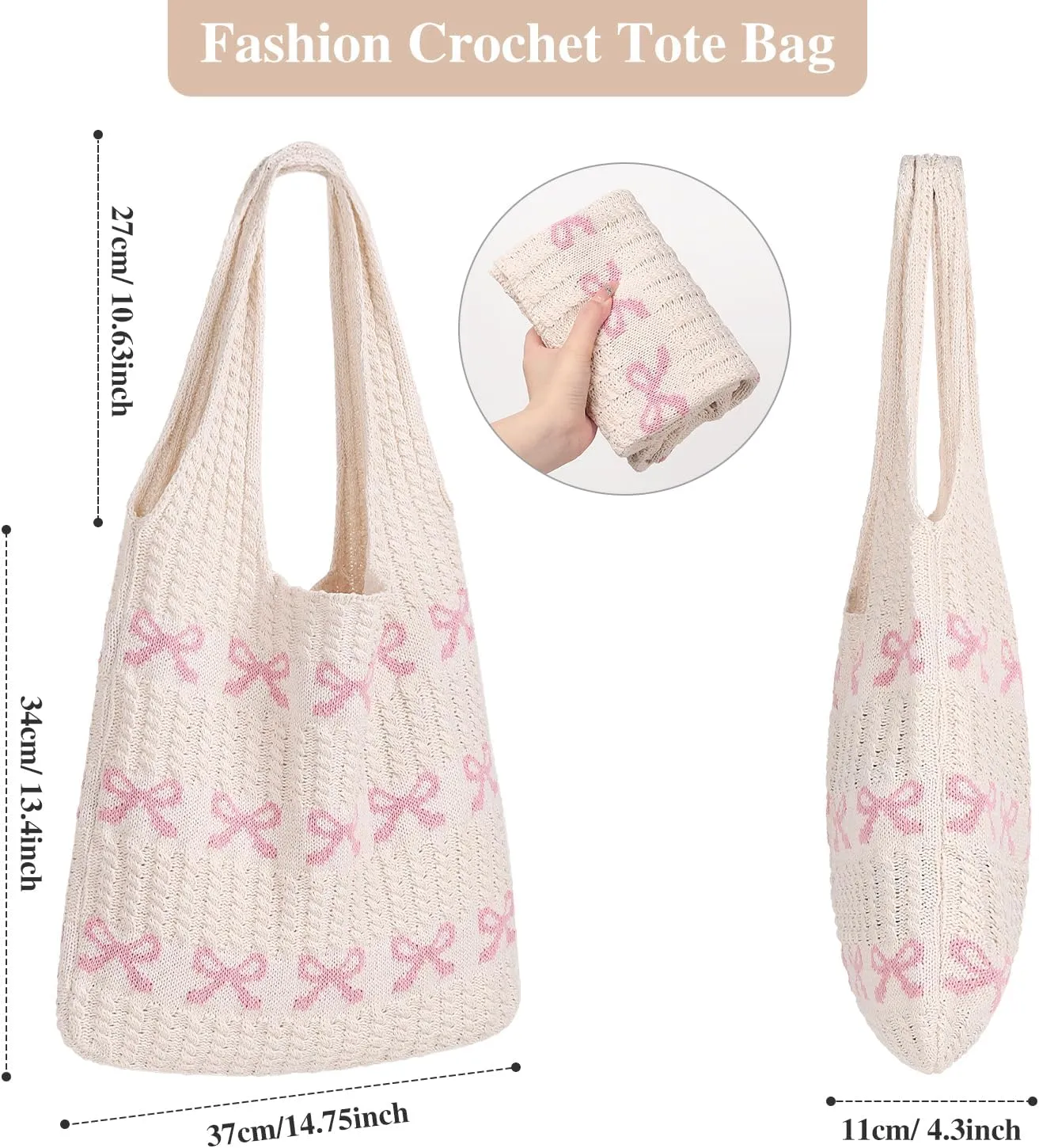 Sightor Crochet Tote Bag, Mesh Beach Bag Knit Summer Hobo Bag Vacation Boho Tote Bag for Women