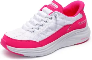 Skechers Sport Women's Women's Contour Foam Cozy FIT Hands Free Slip-INS Sneaker, White/Hot Pink, 8