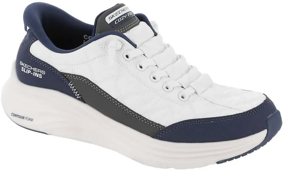 Skechers Sport Women's Women's Contour Foam Cozy FIT Hands Free Slip-INS Sneaker, White/Navy, 9