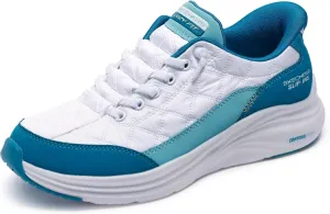 Skechers Sport Women's Women's Contour Foam Cozy FIT Hands Free Slip-INS Sneaker, White/Turq, 8