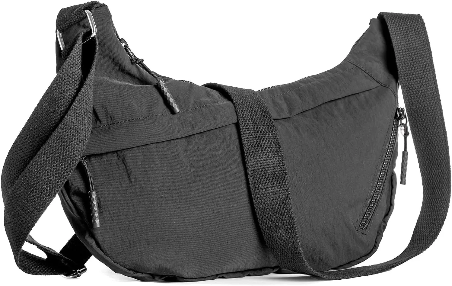 Small Nylon Crossbody Bag,Lightweight Sling Crescent Bag with Adjustable Strap,YKK Zippers,Women Hobo Shoulder Purse