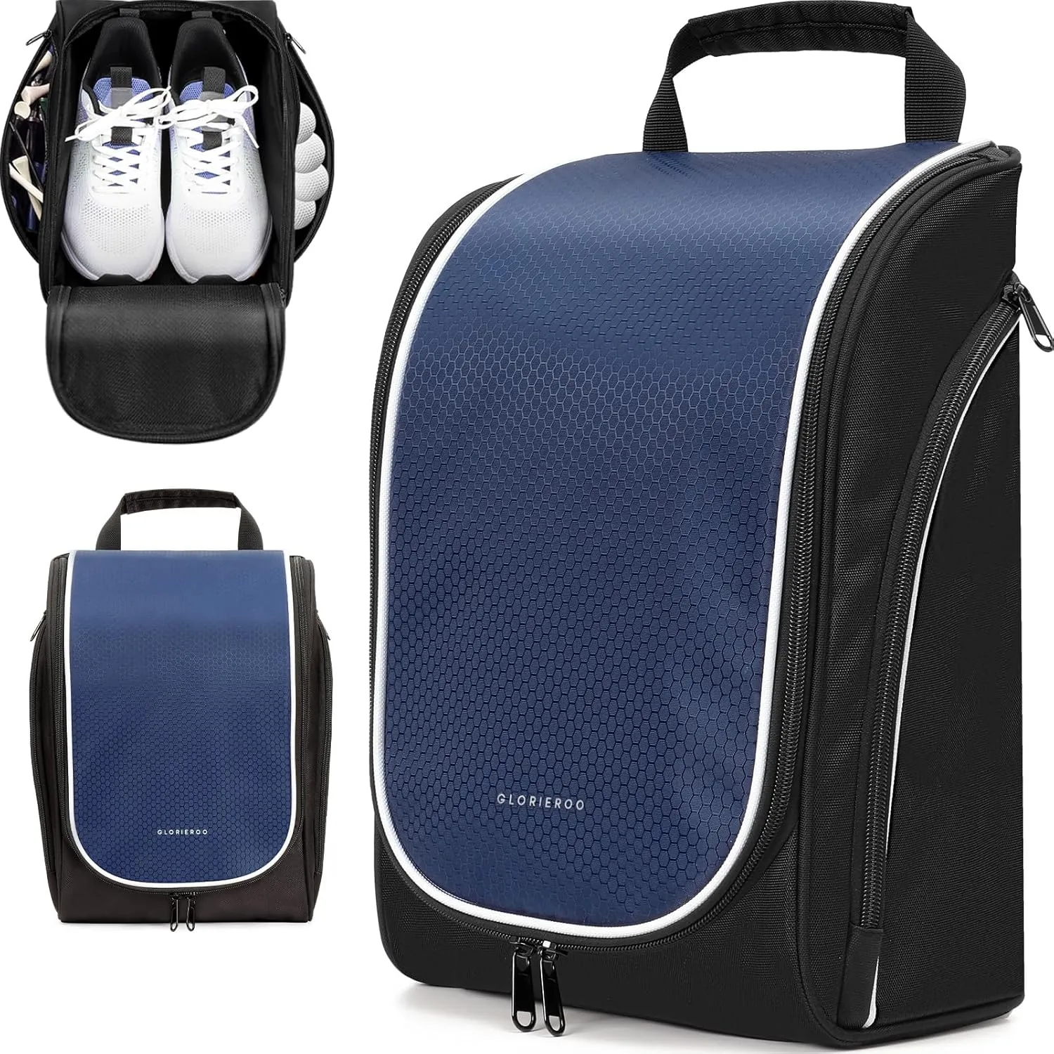 Smell Proof Shoe Cleat Bag for Travel Men - Golf Soccer Zippered Sport Shoe Carrier Bags with Ventilation & Side Pockets for Socks, Tees, Golf Balls; Golf Accessories Fathers Dad Day Gifts for Men