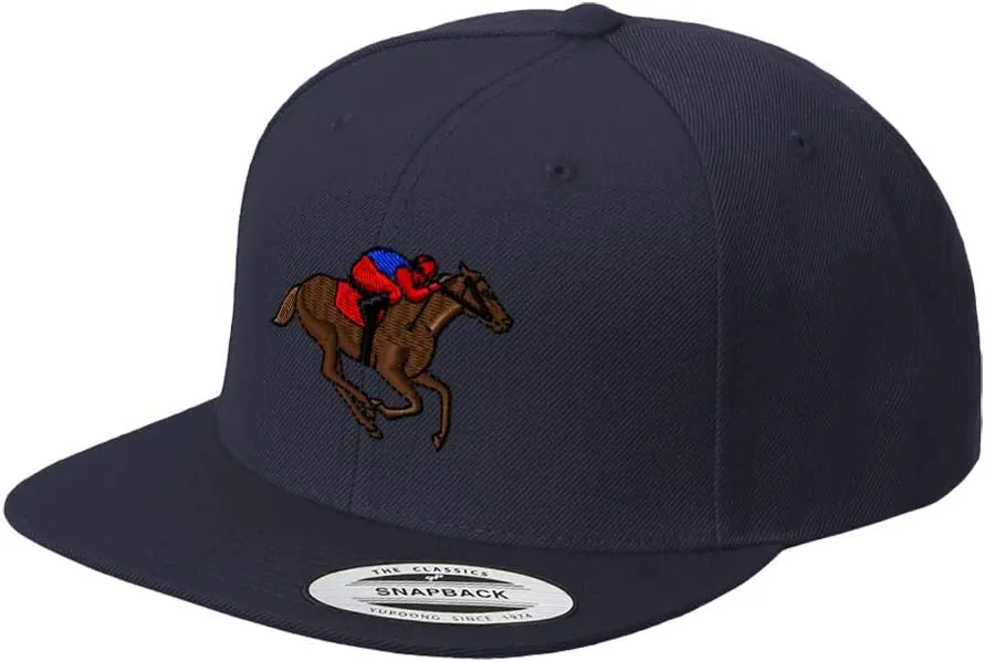 Snapback Hats for Men & Women Western Horse Racehorse Sports Acrylic Flat Bill Baseball Cap Navy Design Only