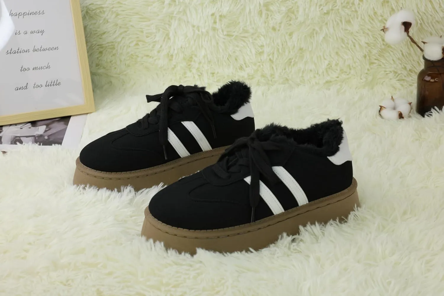 Snow Boots for Women Warm Suede Booties Fur Lined Winter Fluffy Boots Platform Lace Up Boots for Outdoor