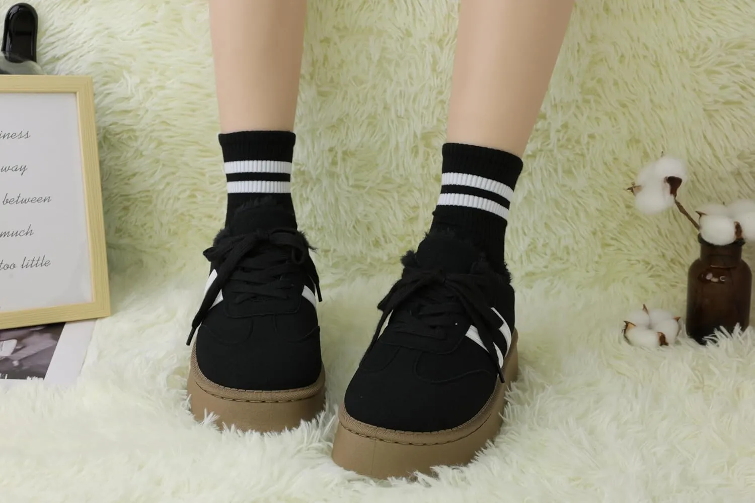 Snow Boots for Women Warm Suede Booties Fur Lined Winter Fluffy Boots Platform Lace Up Boots for Outdoor
