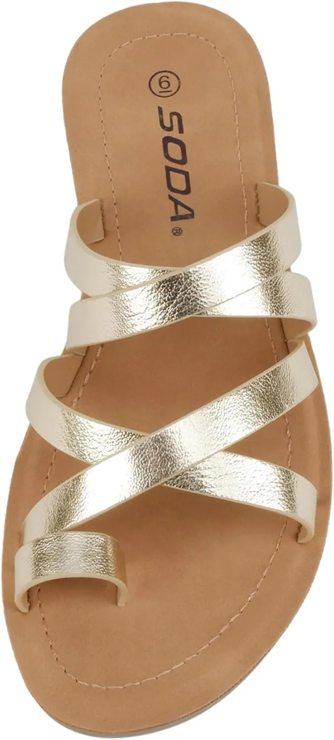 Soda ISABEL ~Women Fashion Comfortable Slip On Flat Cross bands Toe Ring Fashion Sandals