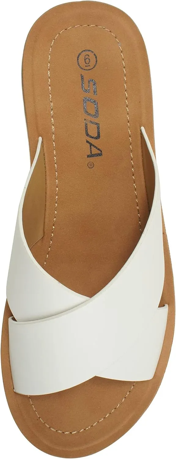 Soda Shoes Women Sandals Crisscross Band Strap Casual Slides