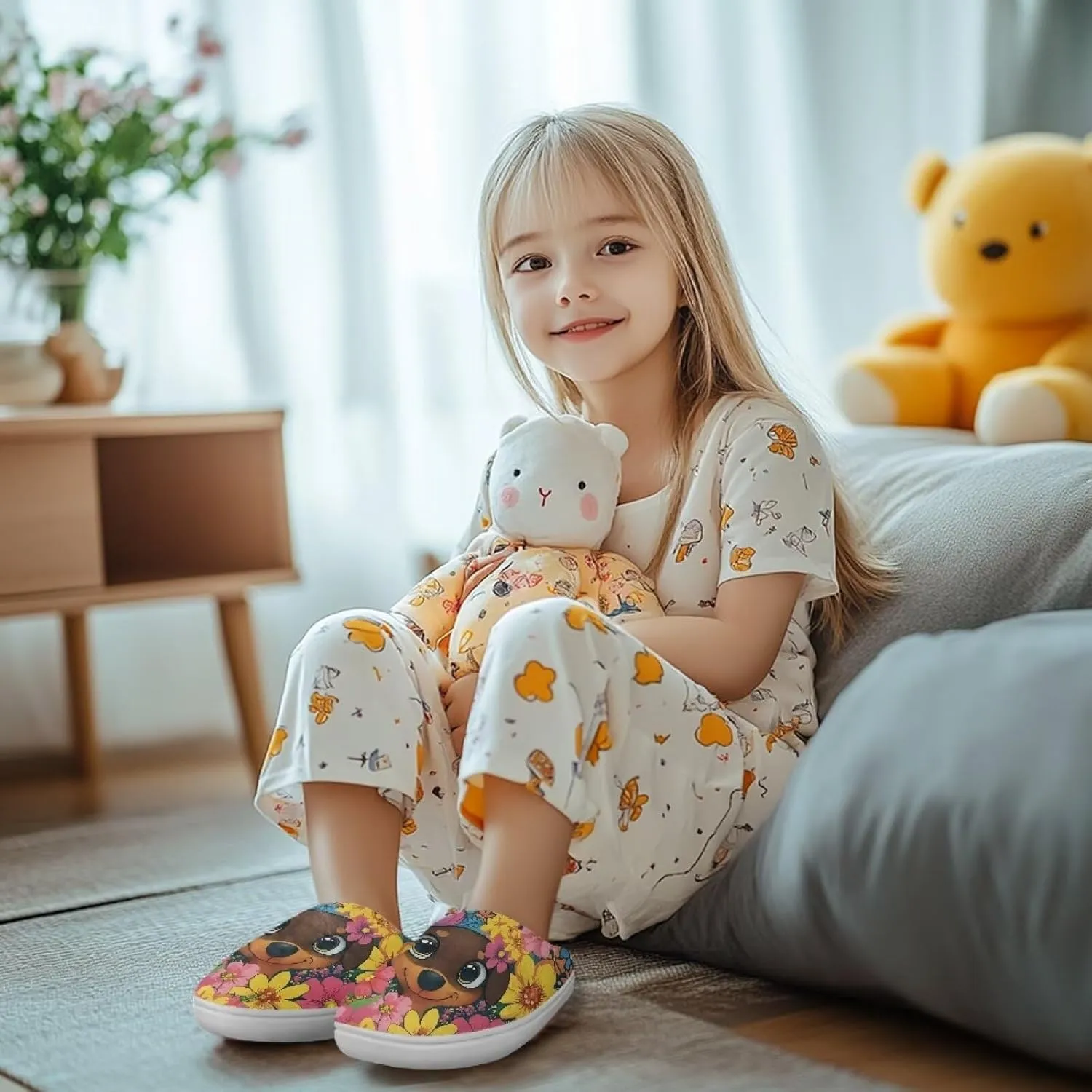 Soft Cozy Slippers for Girls Comfort Warm Home Shoes Cute Animals Print House Slippers Non Slip Plush Slippers Washable for Indoor Outdoor US 9-15