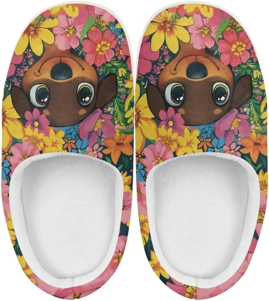 Soft Cozy Slippers for Girls Comfort Warm Home Shoes Cute Animals Print House Slippers Non Slip Plush Slippers Washable for Indoor Outdoor US 9-15
