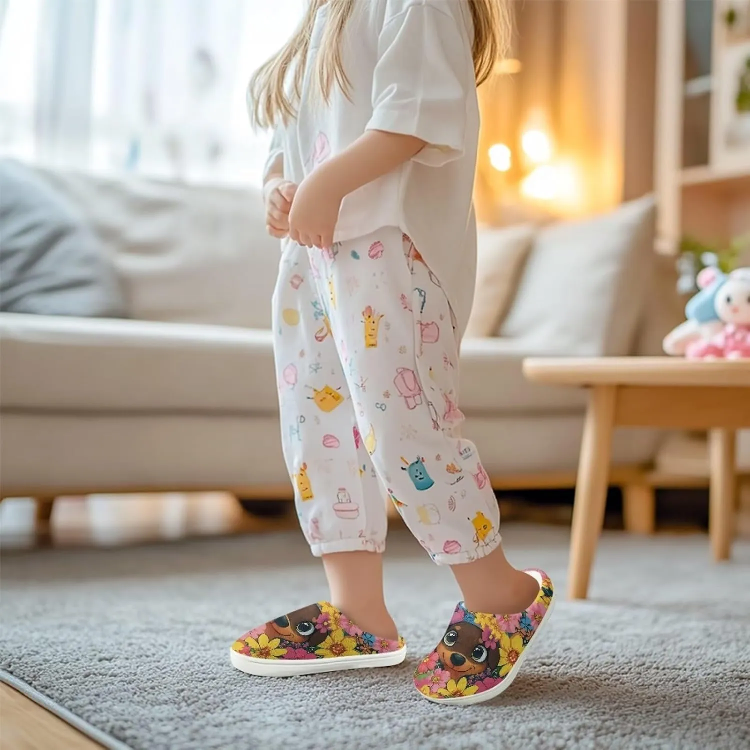 Soft Cozy Slippers for Girls Comfort Warm Home Shoes Cute Animals Print House Slippers Non Slip Plush Slippers Washable for Indoor Outdoor US 9-15