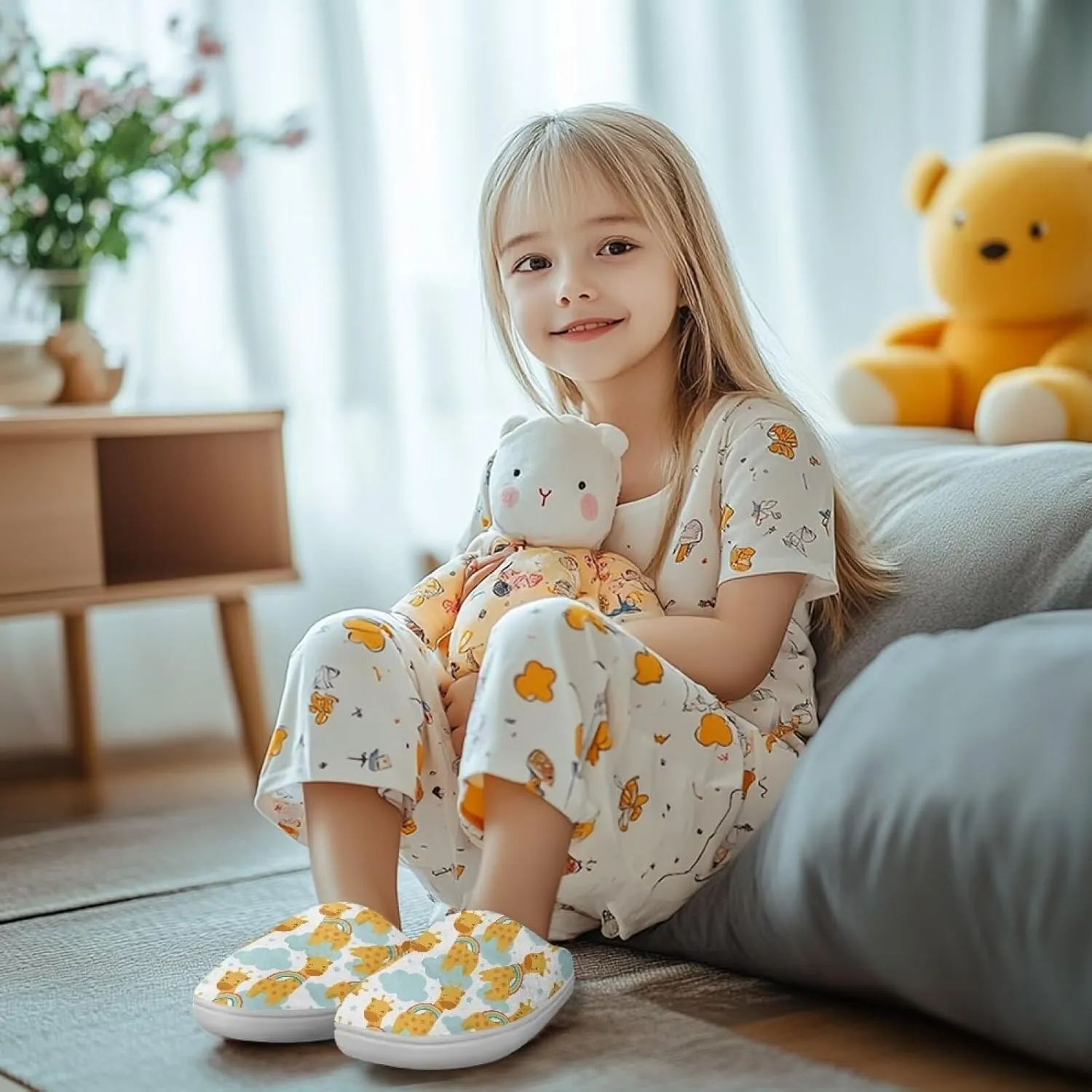 Soft Cozy Slippers for Girls Comfort Warm Home Shoes Cute Animals Print House Slippers Non Slip Plush Slippers Washable for Indoor Outdoor US 9-15