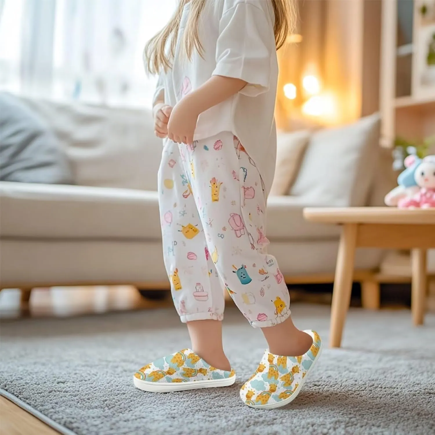 Soft Cozy Slippers for Girls Comfort Warm Home Shoes Cute Animals Print House Slippers Non Slip Plush Slippers Washable for Indoor Outdoor US 9-15