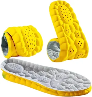 Soft Elastic Breathable Shoe Insoles,4D Sports Shoes Insoles,Sport Running Absorb-Sweat Cushion Paddings(Yellow Gray,10.5-11)