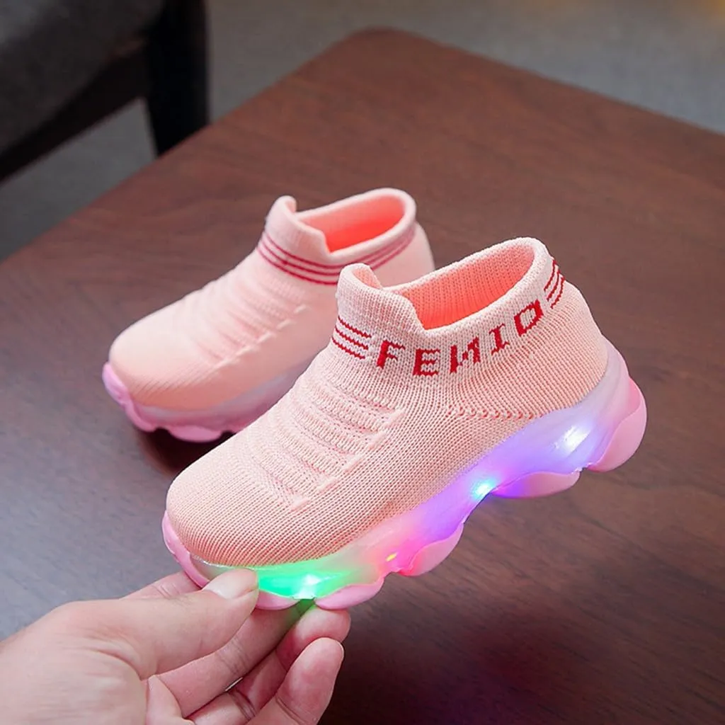 Soft Non Slip Light Up Sneaker for Toddler Baby Boys Girls Outdoor Indoor Loafers Cozy Breathable Letter Print Shoes
