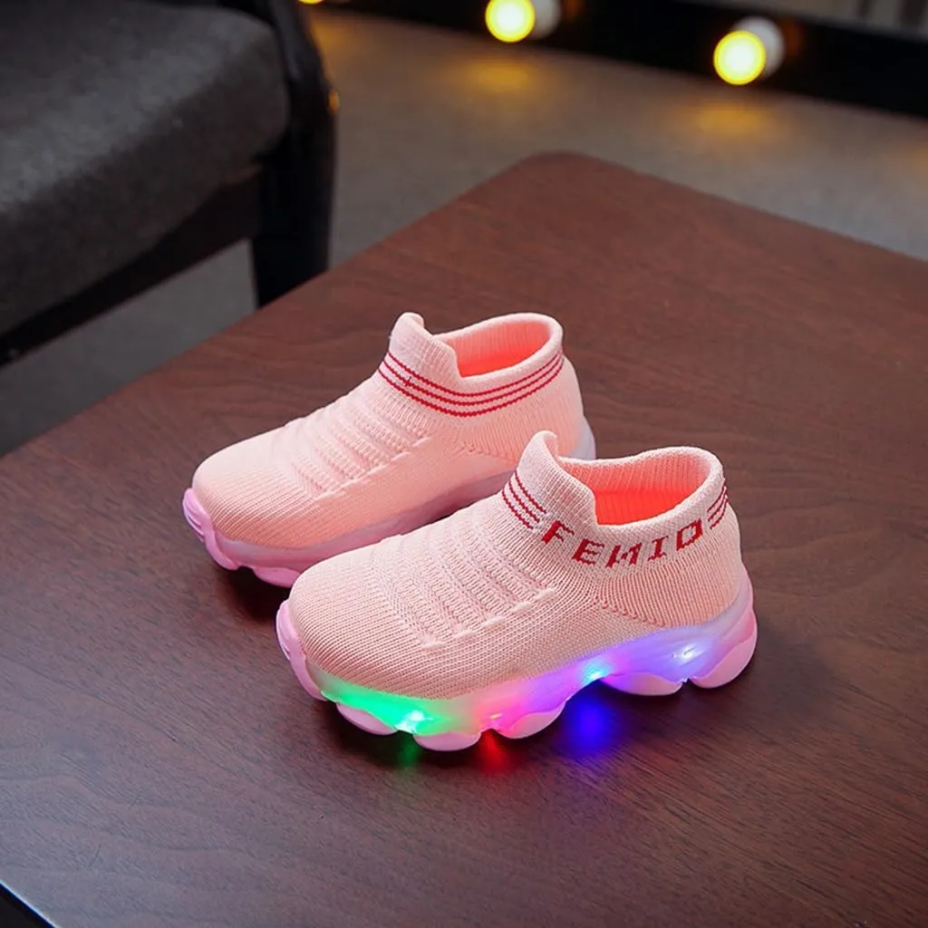 Soft Non Slip Light Up Sneaker for Toddler Baby Boys Girls Outdoor Indoor Loafers Cozy Breathable Letter Print Shoes