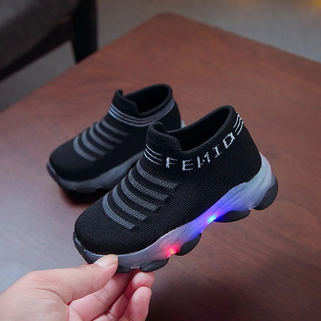 Soft Non Slip Light Up Sneaker for Toddler Baby Boys Girls Outdoor Indoor Loafers Cozy Breathable Letter Print Shoes