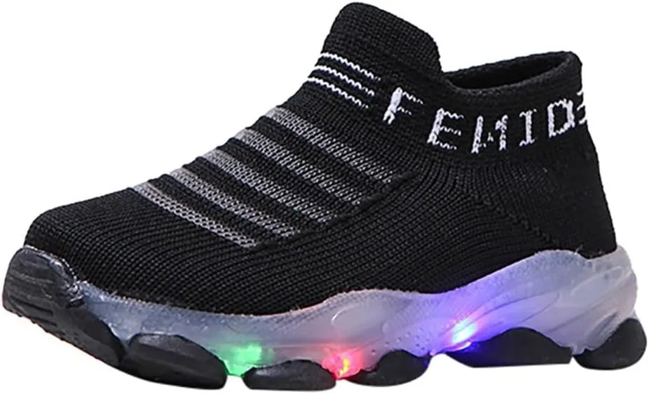 Soft Non Slip Light Up Sneaker for Toddler Baby Boys Girls Outdoor Indoor Loafers Cozy Breathable Letter Print Shoes