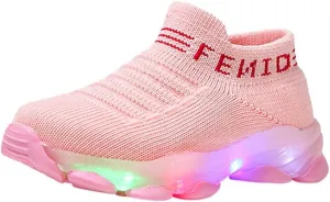 Soft Non Slip Light Up Sneaker for Toddler Baby Boys Girls Outdoor Indoor Loafers Cozy Breathable Letter Print Shoes