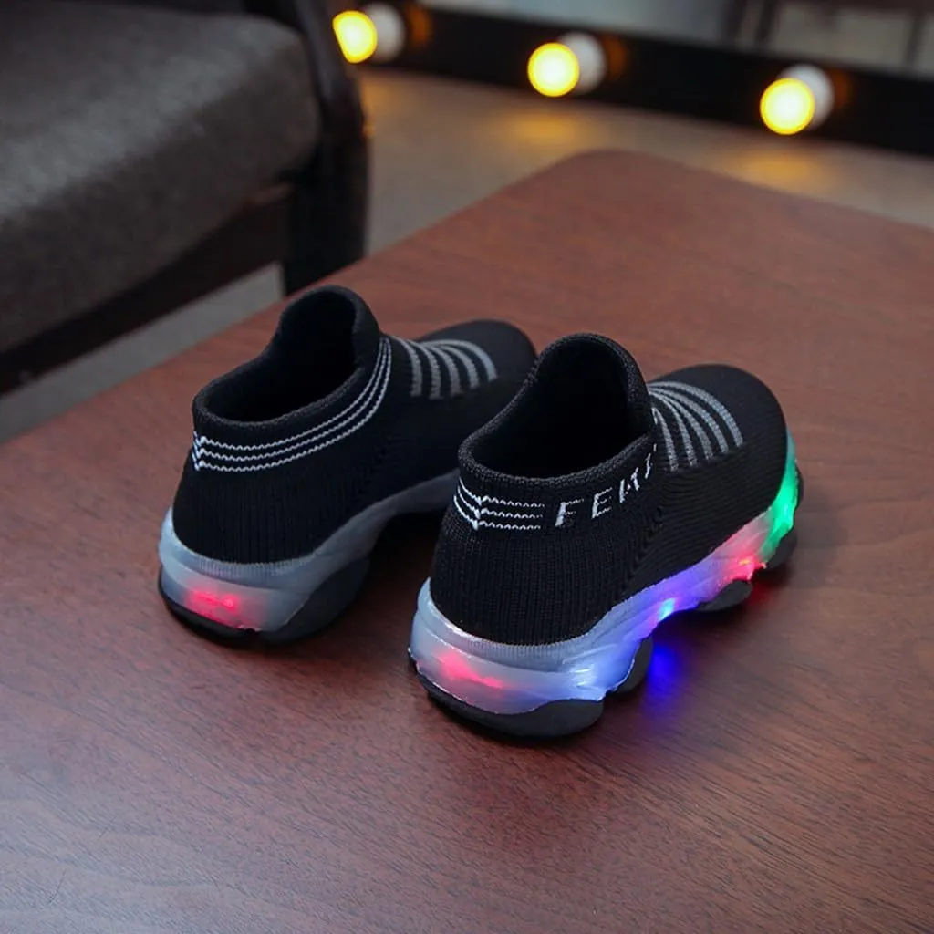 Soft Non Slip Light Up Sneaker for Toddler Baby Boys Girls Outdoor Indoor Loafers Cozy Breathable Letter Print Shoes