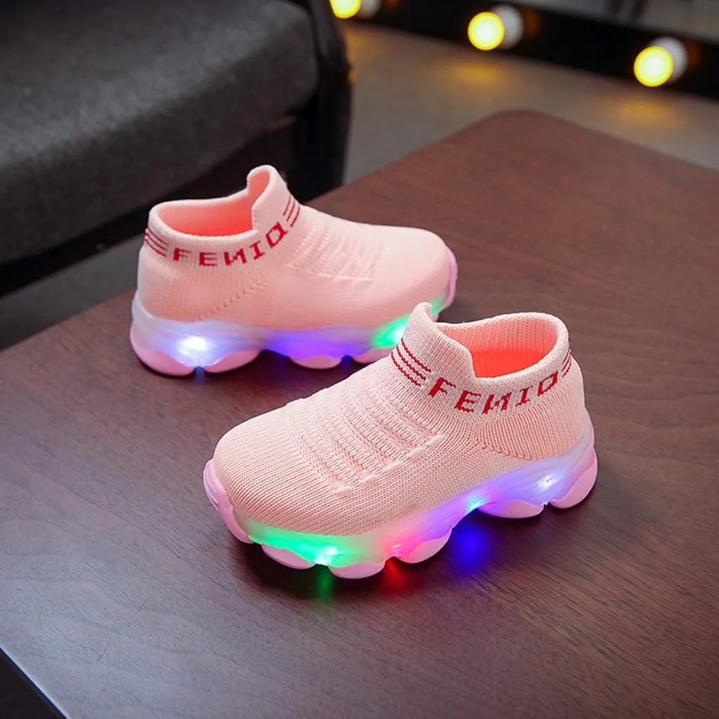 Soft Non Slip Light Up Sneaker for Toddler Baby Boys Girls Outdoor Indoor Loafers Cozy Breathable Letter Print Shoes