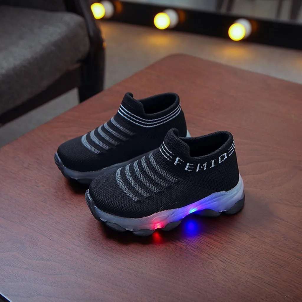 Soft Non Slip Light Up Sneaker for Toddler Baby Boys Girls Outdoor Indoor Loafers Cozy Breathable Letter Print Shoes
