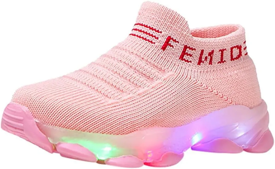 Soft Non Slip Light Up Sneaker for Toddler Baby Boys Girls Outdoor Indoor Loafers Cozy Breathable Letter Print Shoes