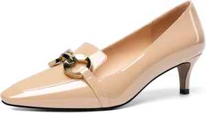 Soireelady Women’s Kitten Heel Pumps Square Toe Low Heel Shoes Metal Buckle Design Slip On Heels Classic Retro Comfort Office Formal Shoes 2Inch