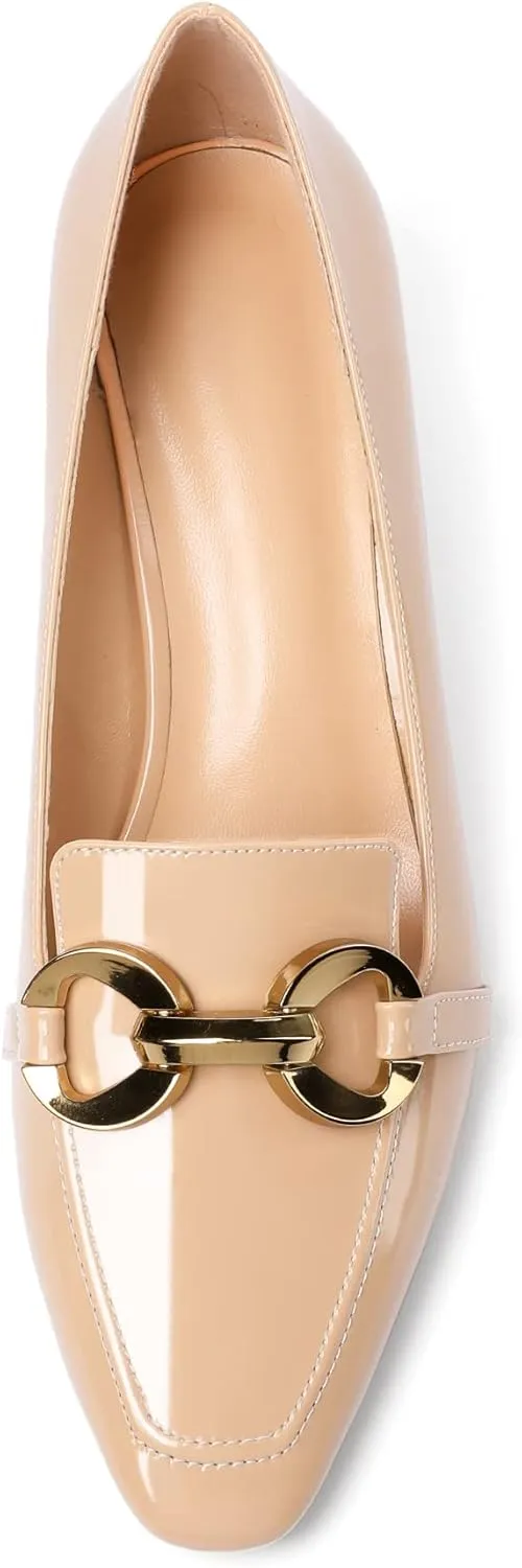 Soireelady Women’s Kitten Heel Pumps Square Toe Low Heel Shoes Metal Buckle Design Slip On Heels Classic Retro Comfort Office Formal Shoes 2Inch