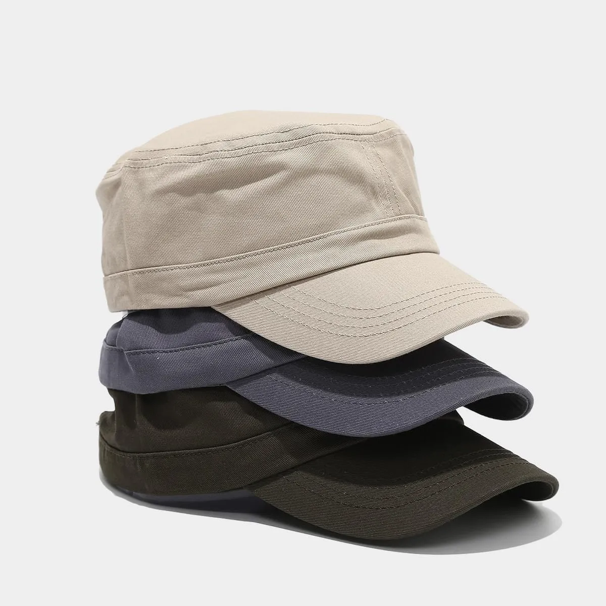Solid Cotton Flat Top Baseball Hat Military Cadet Army Caps Unisex Outdoor Activities Army Hat Cap
