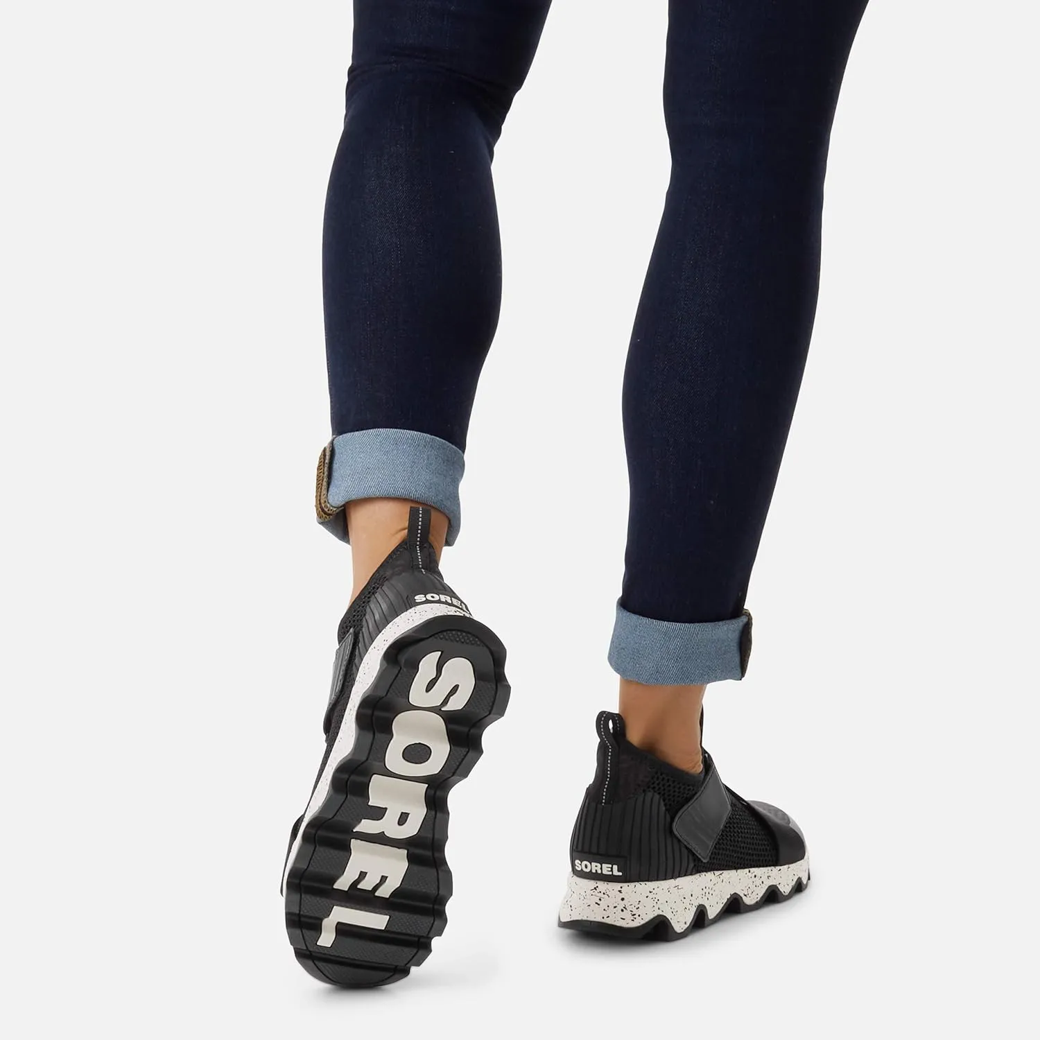 SOREL - Women’s Kinetic Sneak, Knit Sneaker with Scalloped Sole and Stretch Straps