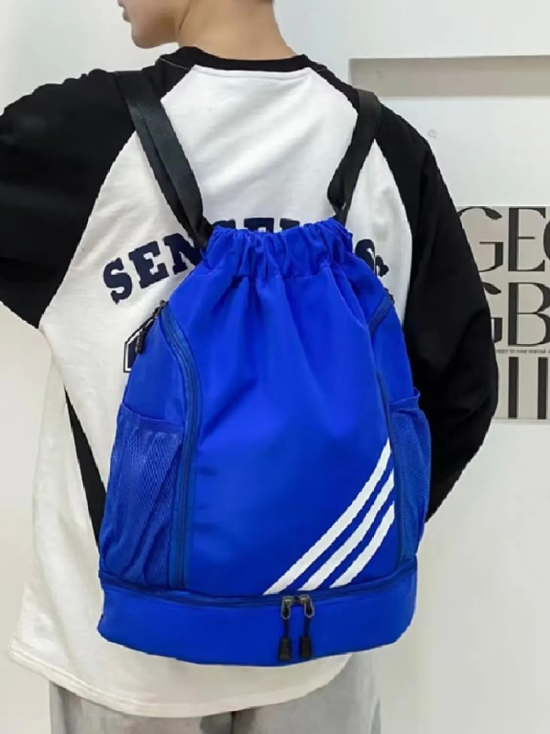 Sports Drawstring Backpack,Waterproof Backpack with Shoe Compartment,Waterproof Sports Fitness Swim Bag