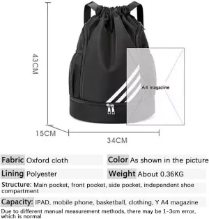 Sports Drawstring Backpack,Waterproof Backpack with Shoe Compartment,Waterproof Sports Fitness Swim Bag