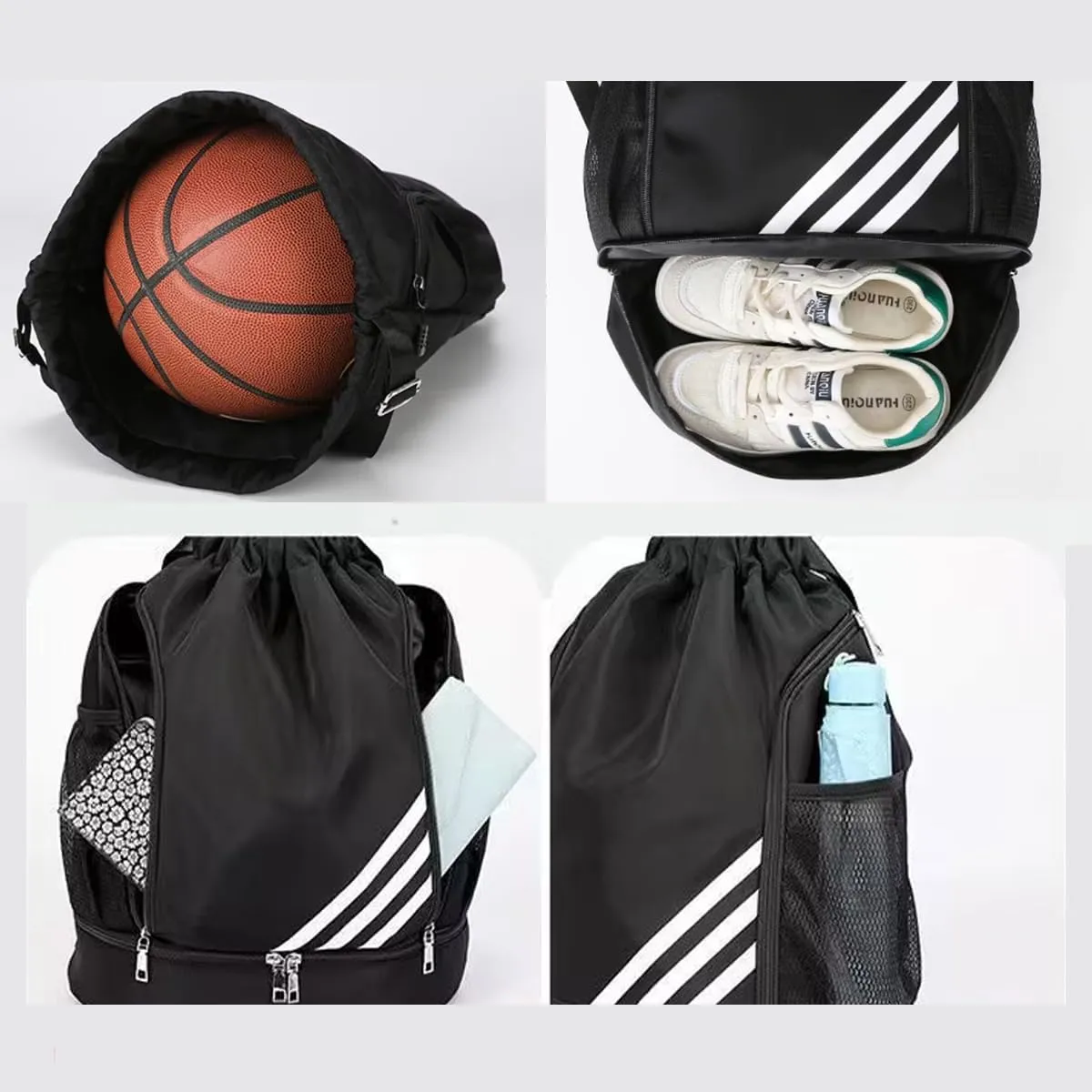 Sports Drawstring Backpack,Waterproof Backpack with Shoe Compartment,Waterproof Sports Fitness Swim Bag