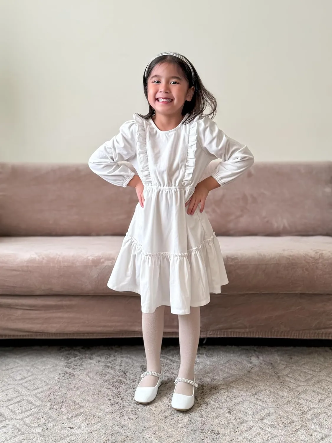 Stelle Girls Dress Shoes White Flower Girl Shoe Mary Jane Low Heels for Wedding (Toddler/Little/Big Kid)