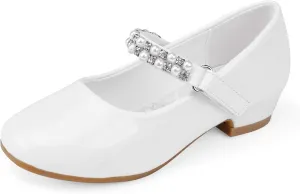 Stelle Girls Dress Shoes White Flower Girl Shoe Mary Jane Low Heels for Wedding (Toddler/Little/Big Kid)