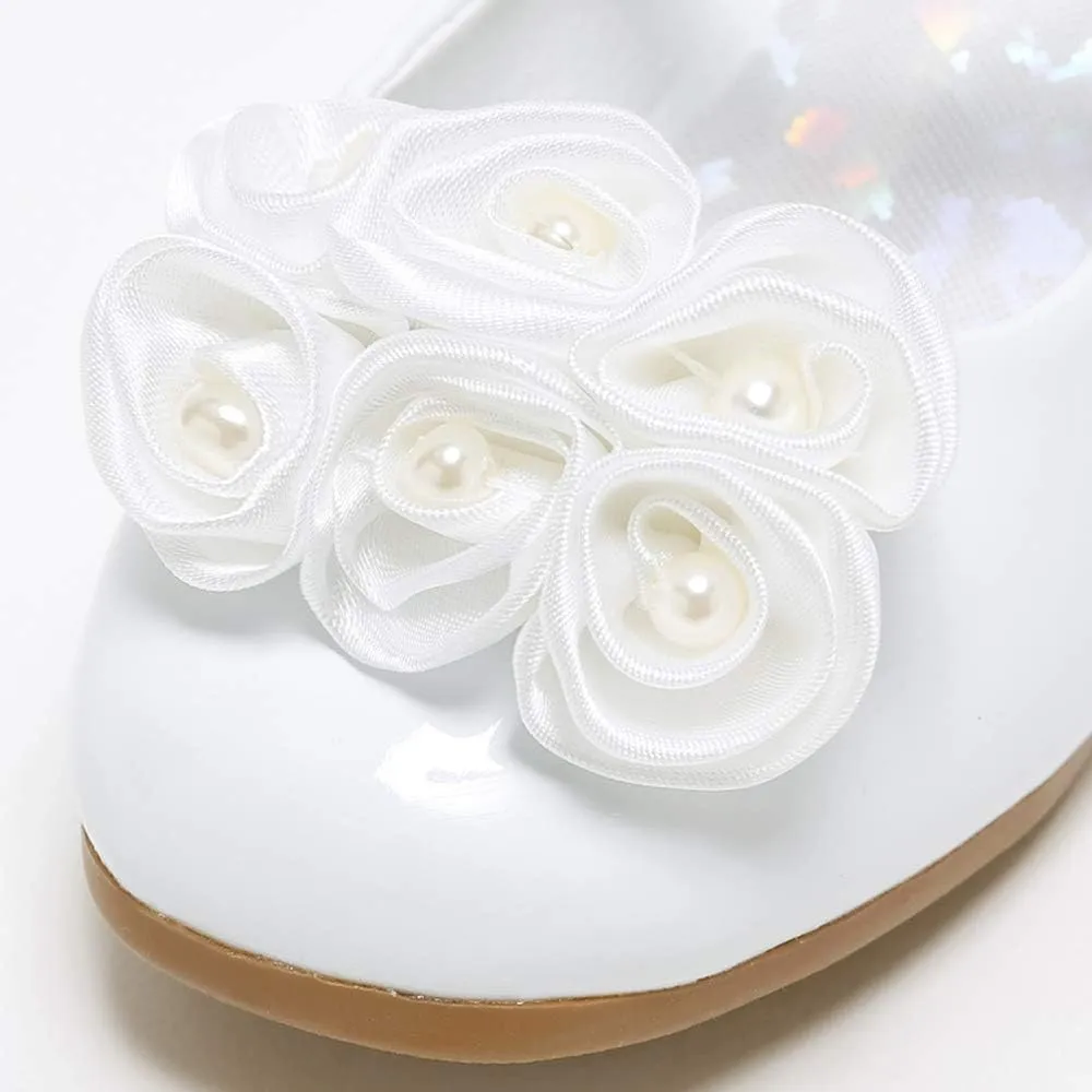 Stelle Girls Dress Shoes White Flower Girl Shoe Mary Jane Low Heels for Wedding (Toddler/Little/Big Kid)