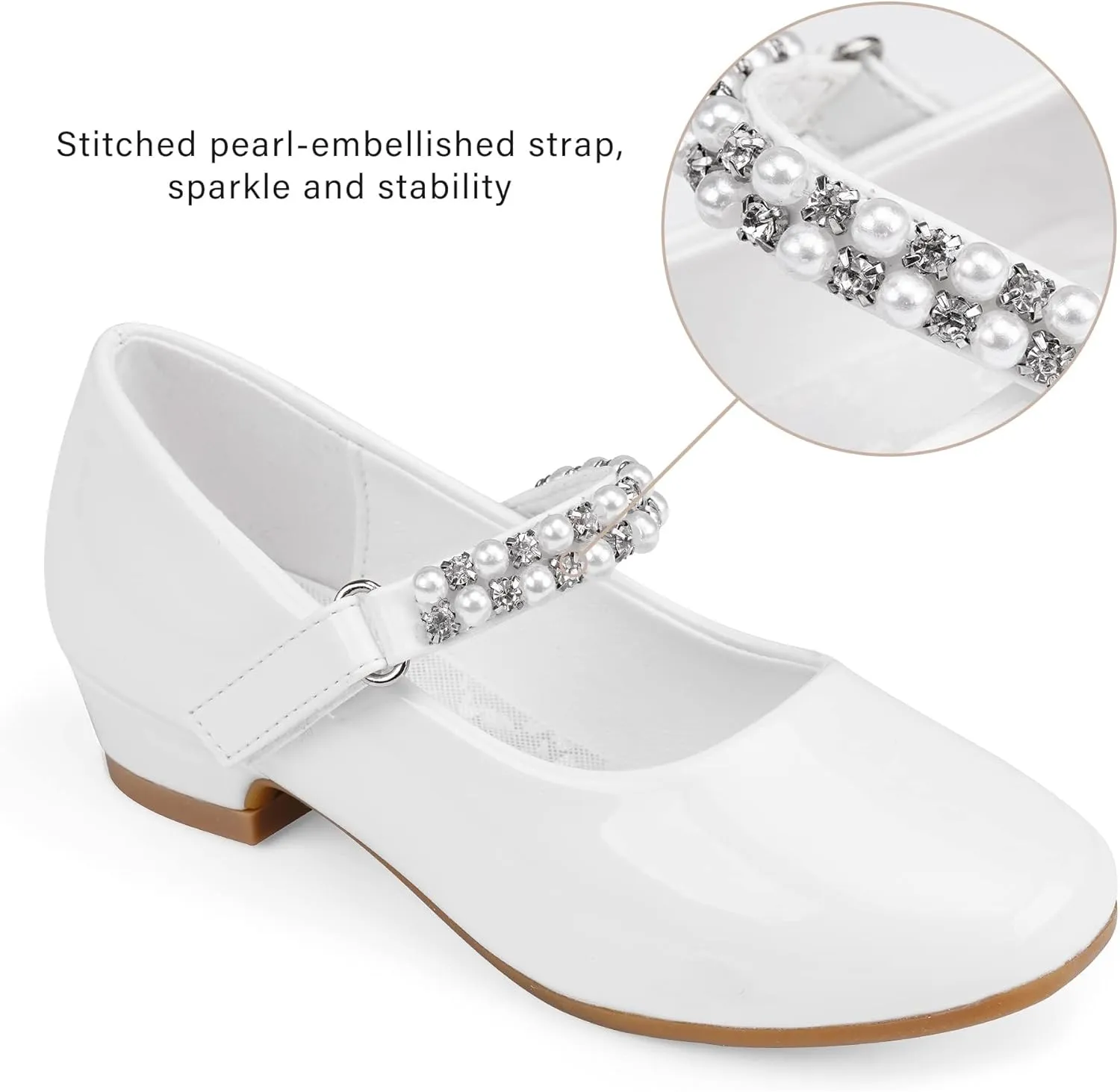Stelle Girls Dress Shoes White Flower Girl Shoe Mary Jane Low Heels for Wedding (Toddler/Little/Big Kid)