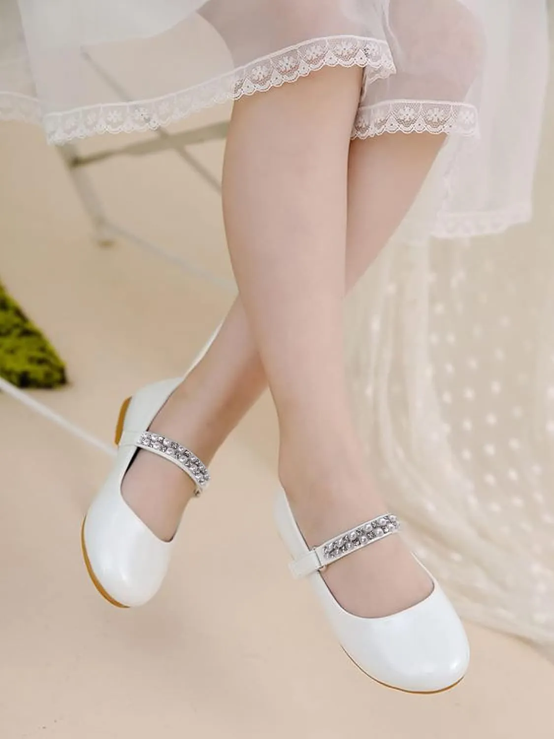Stelle Girls Dress Shoes White Flower Girl Shoe Mary Jane Low Heels for Wedding (Toddler/Little/Big Kid)