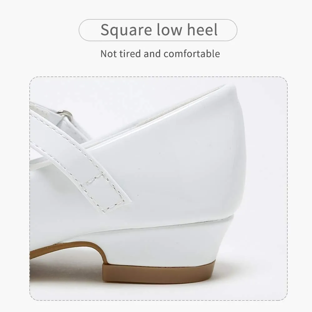 Stelle Girls Dress Shoes White Flower Girl Shoe Mary Jane Low Heels for Wedding (Toddler/Little/Big Kid)