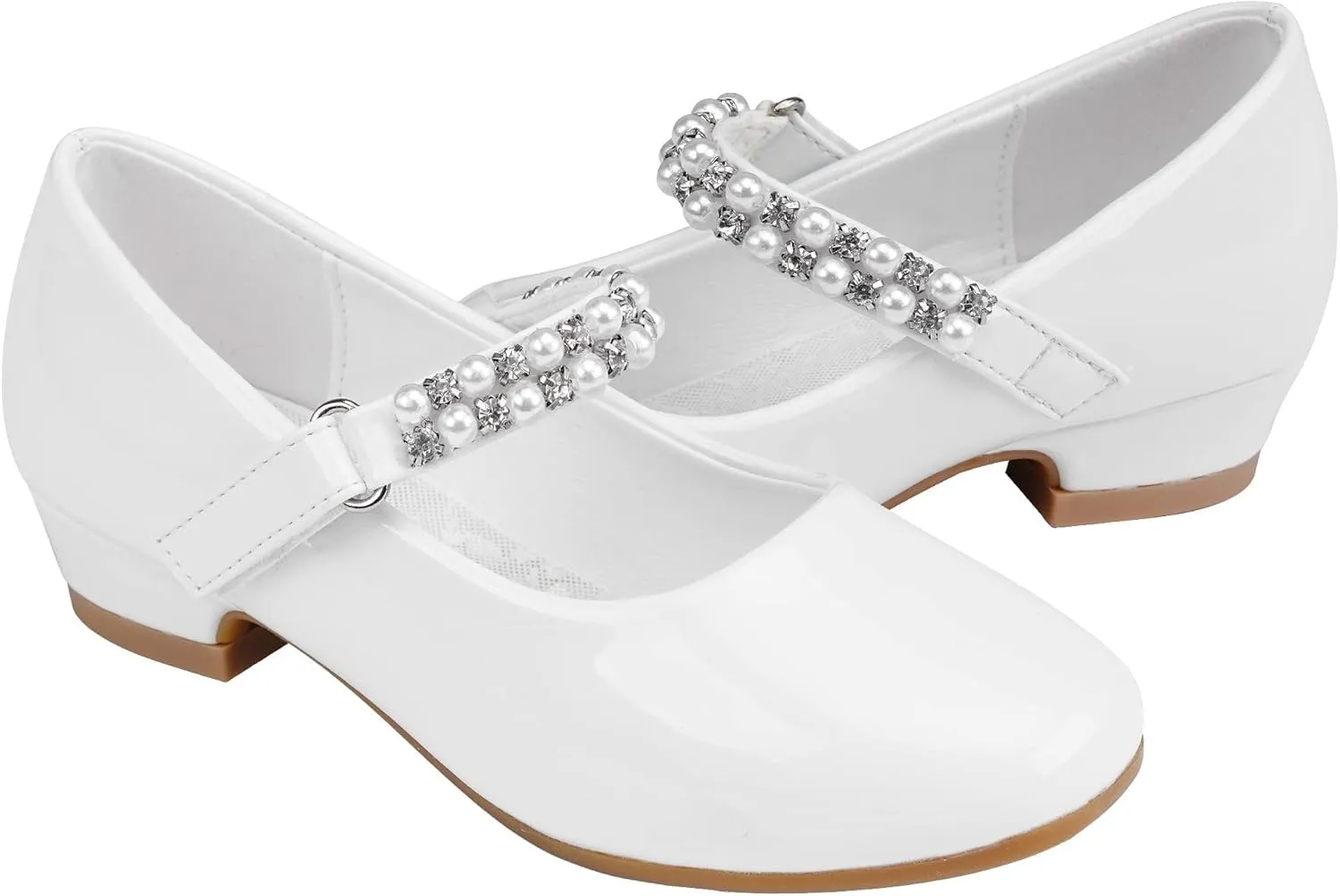 Stelle Girls Dress Shoes White Flower Girl Shoe Mary Jane Low Heels for Wedding (Toddler/Little/Big Kid)