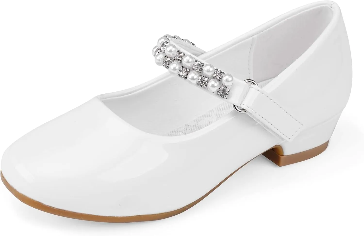Stelle Girls Dress Shoes White Flower Girl Shoe Mary Jane Low Heels for Wedding (Toddler/Little/Big Kid)