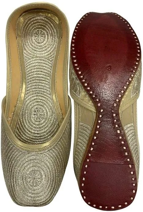 Stop n Style Ladies Gold Zari Work Punjabi Jutti Ethnic Mojari Handmade Rajasthani Gold Juti