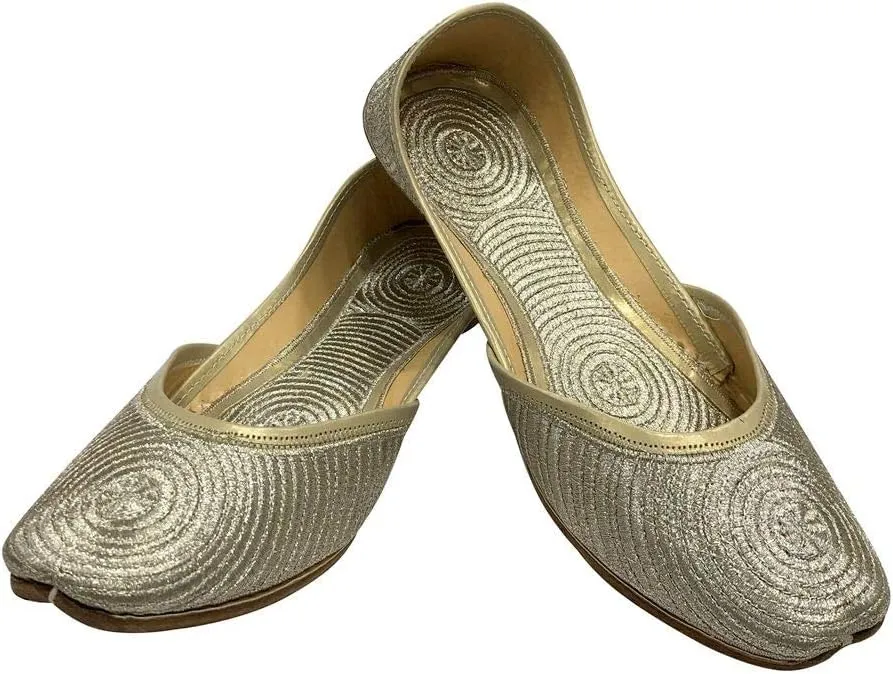 Stop n Style Ladies Gold Zari Work Punjabi Jutti Ethnic Mojari Handmade Rajasthani Gold Juti