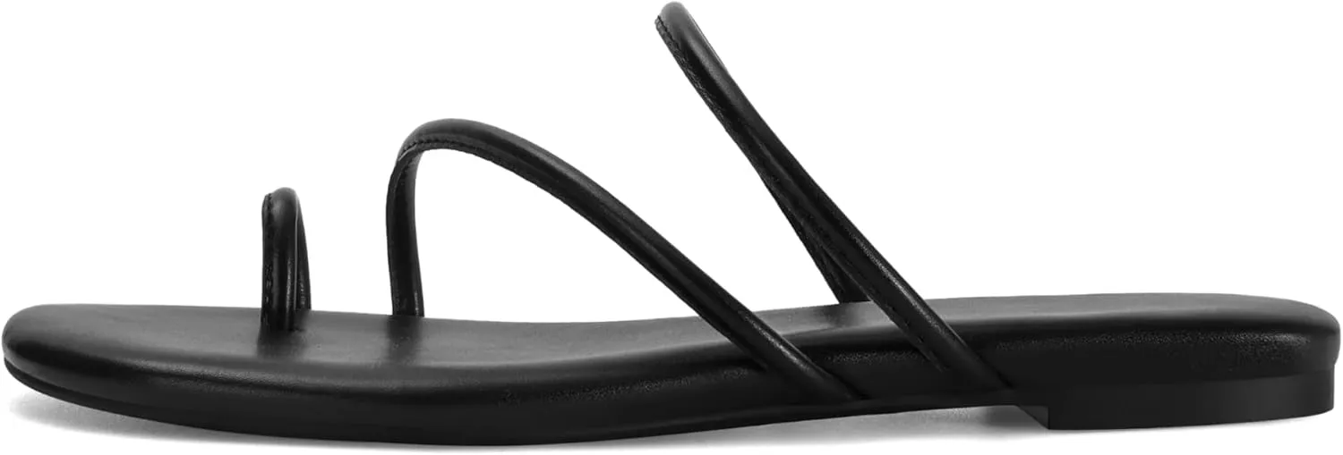 Strappy Flat Sandals for Women Open Toe Slip On Slides Toe Ring Cross Strap Slippers Sandals Casual Comfortable Summer Beach Flat Shoes